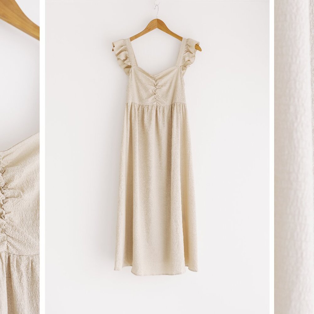Neutral beige summer midi dress